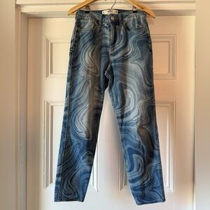 Hollister Women’s Curvy High-Rise Mom Blue Swirl Pattern Stretch Jeans W24 L27